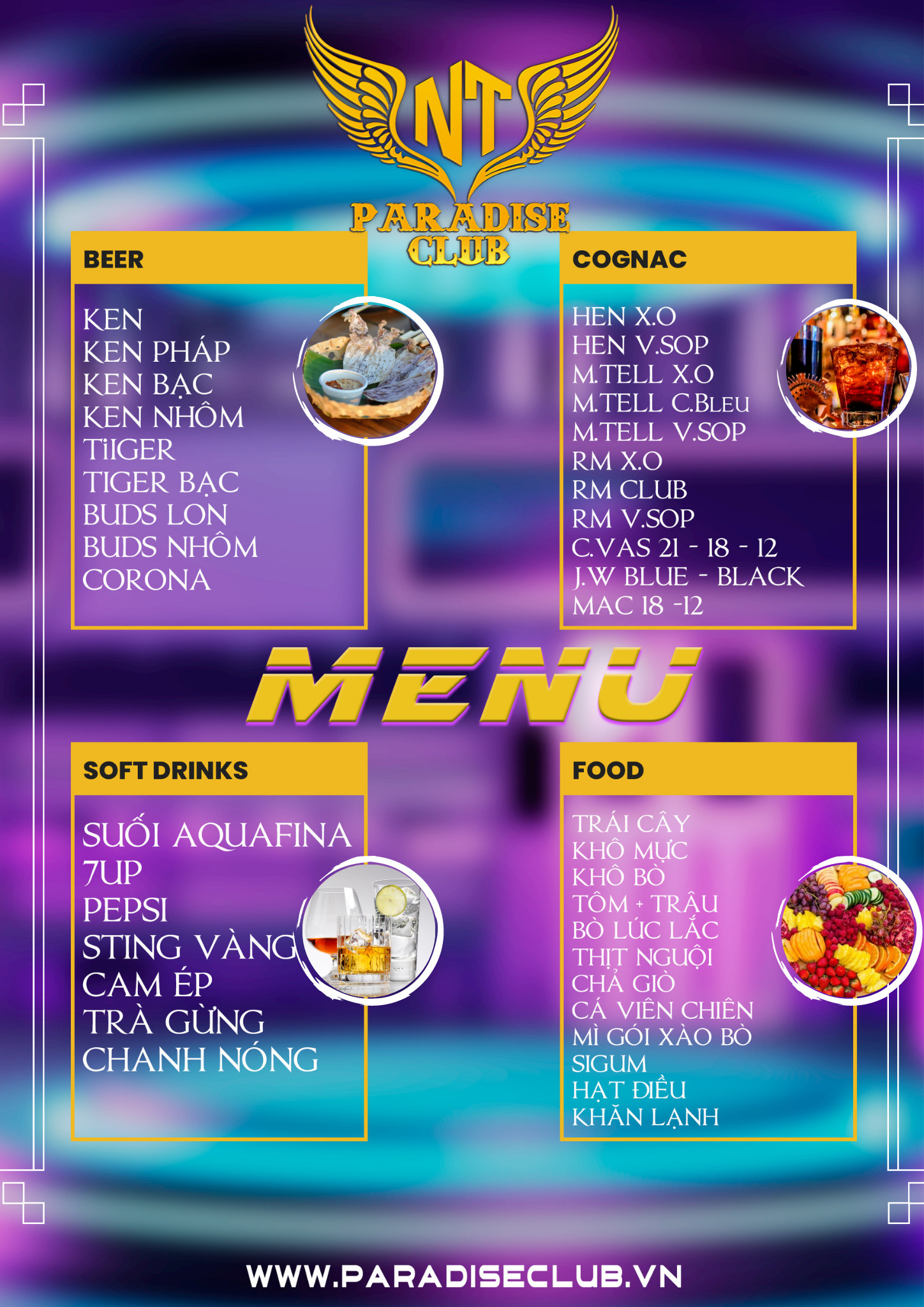 Paradise Club Nha Trang Menu